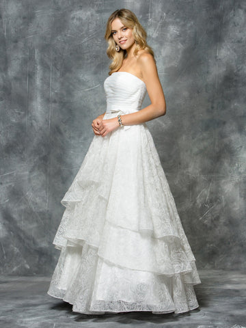 A-line strapless lace prom dress