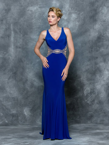 Trumpet, v-neck, sleeveless beading, Jersey prom dress
