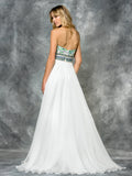 SATRPLESS , LACE BEADING , CHIFFON DRESS WITH SCARF
