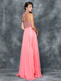 Halter beaded neckline, A-line chiffon prom dress