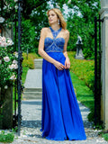 Halter beaded neckline, A-line chiffon prom dress