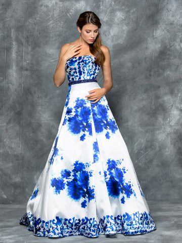 48" PRINT MIKADO DRESS WITH SCARF