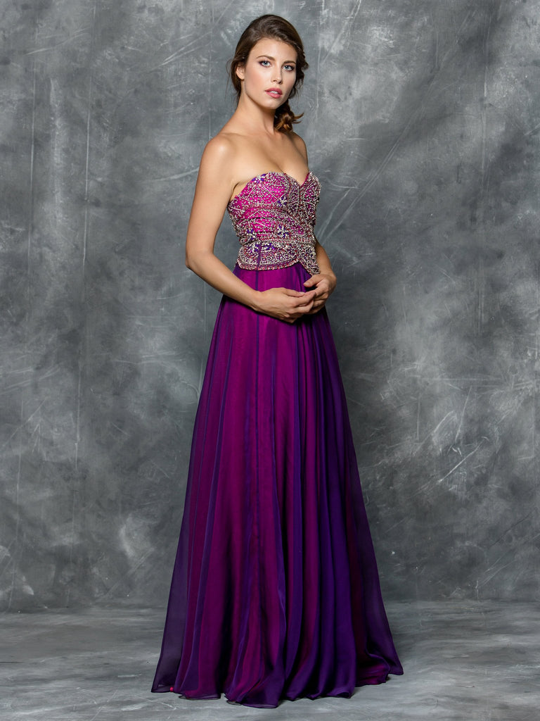 STRAPLESS A-LINE BEADING CHIFFON DRESS