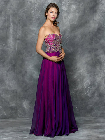 STRAPLESS A-LINE BEADING CHIFFON DRESS