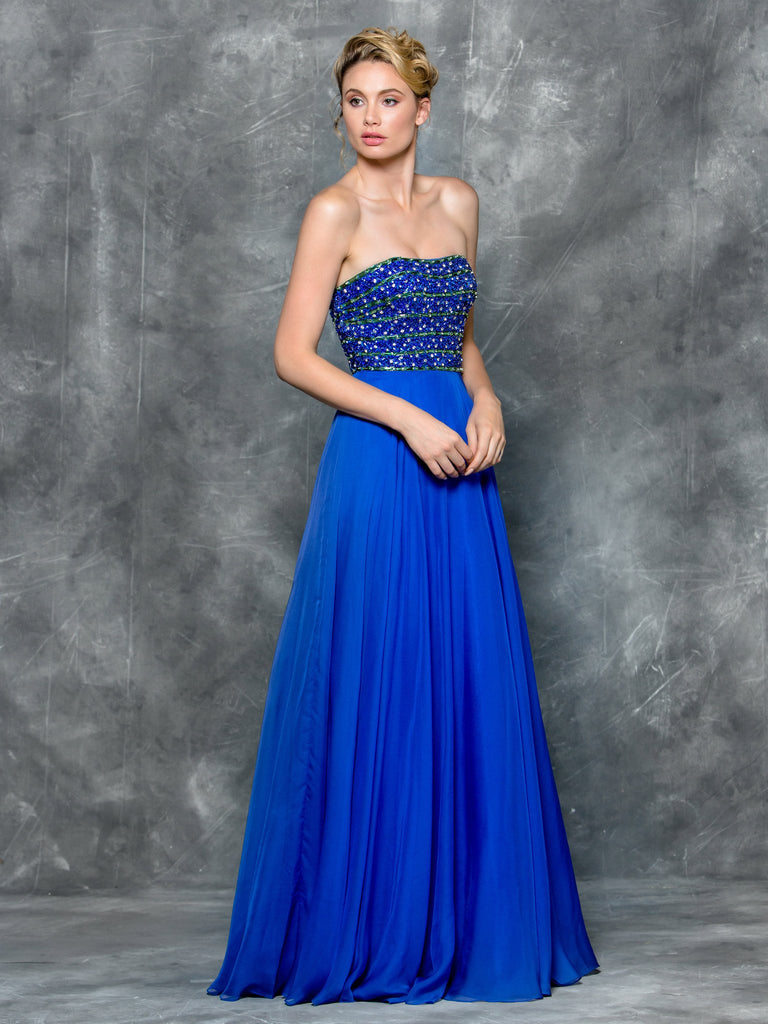 A-LINE BEADING , STRAPLESS CHIFFON DRESS WITH SCARF