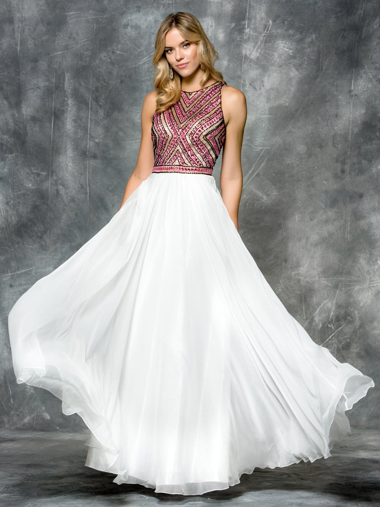 A-LINE BEADING SLEEVELESS CHIFFON DRESS