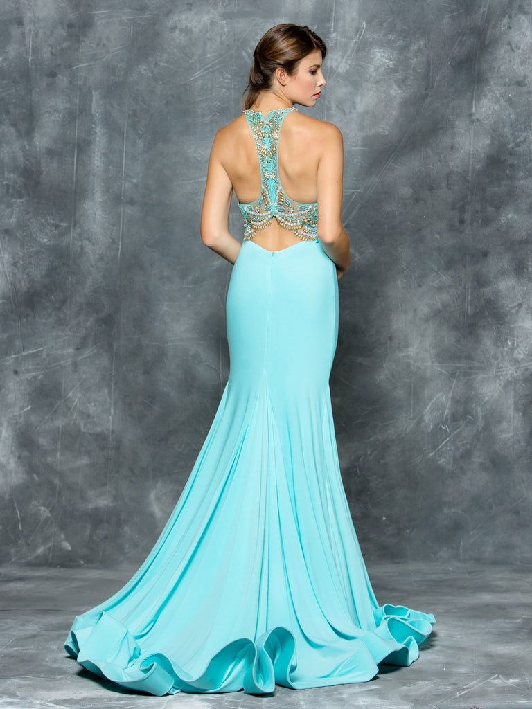 TRUMPET , A-LINE BEADING SLEEVELESS , JERSEY PROM DRESS