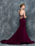 TRUMPET , A-LINE BEADING SLEEVELESS , JERSEY PROM DRESS