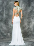 TRUMPET & MERMAID BEADING CAP SLEEVE , FAILLE PROM DRESS