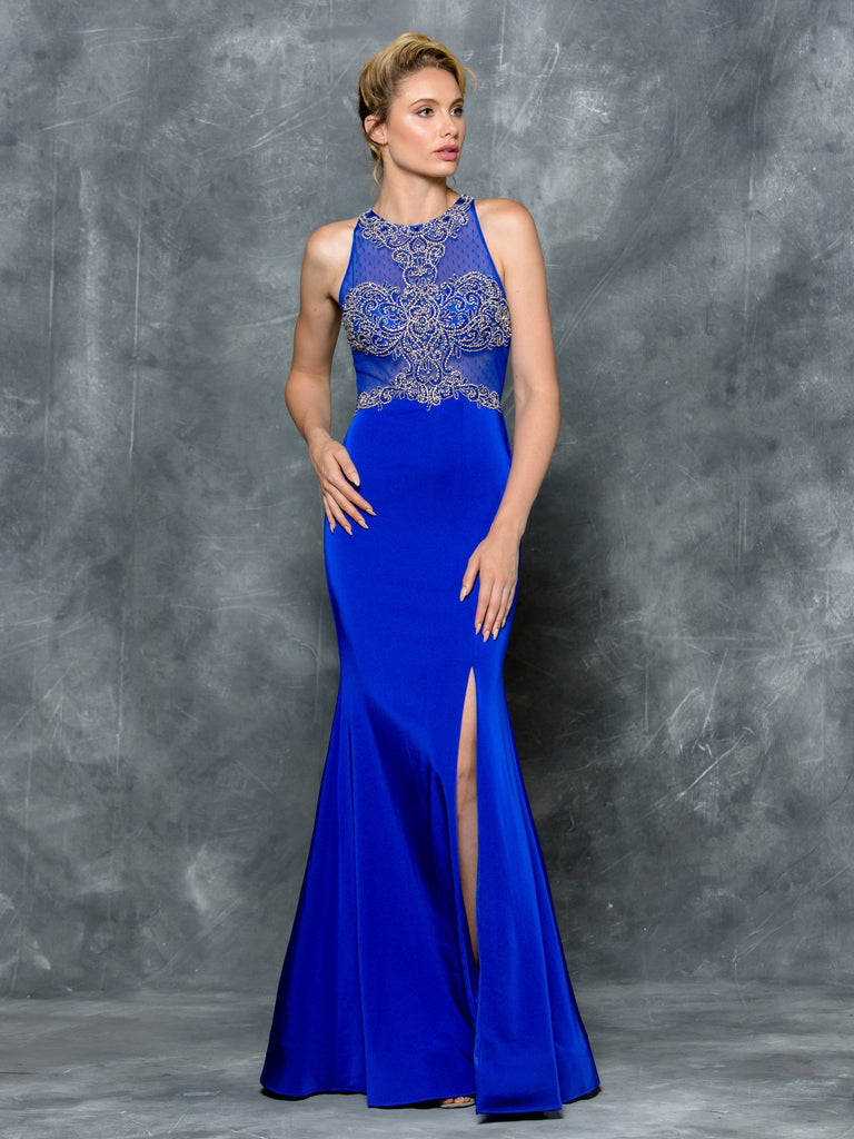 TRUMPET & MERMAID BEADING SLEEVELESS , FAILLE PROM DRESS