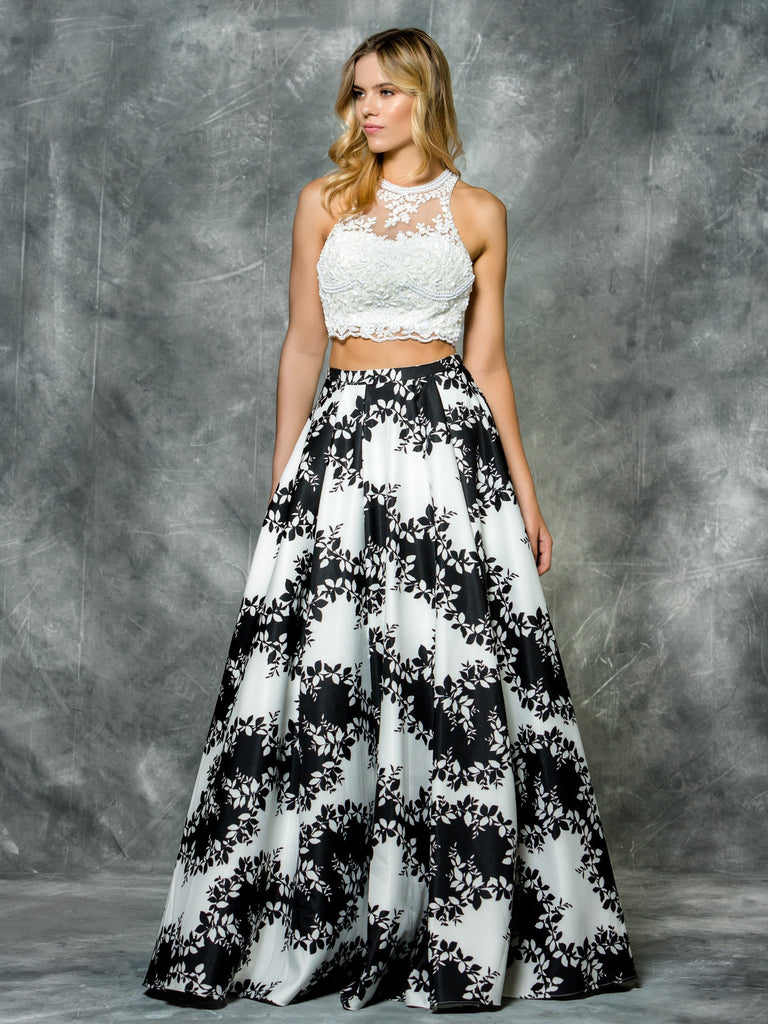 48" TWO PIECES LACE & MIKADO DRESS