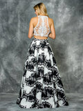 48" TWO PIECES LACE & MIKADO DRESS