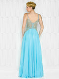 A-LINE BEADING,  V-NECK CHIFFON DRESS