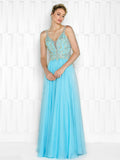 A-LINE BEADING,  V-NECK CHIFFON DRESS