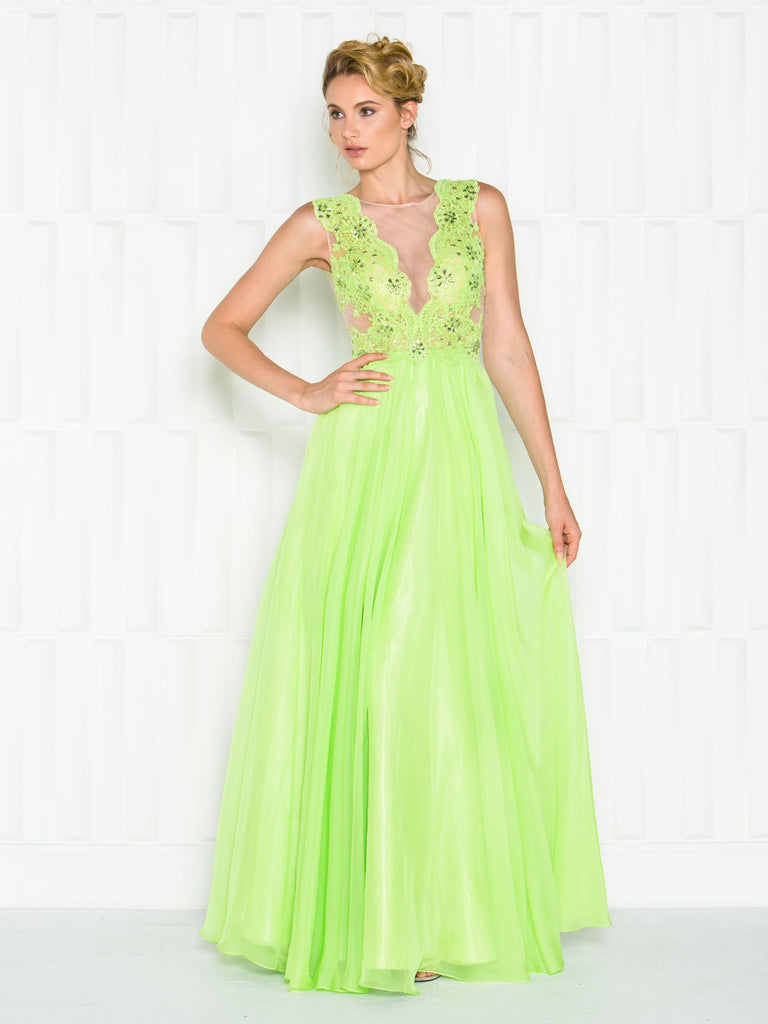 A-LINE , LACE V-NECK ,CHIFFON DRESS