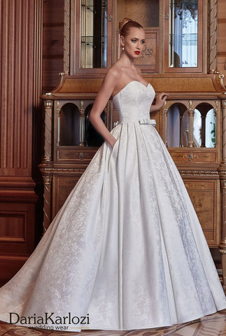 Ivory satin wedding dress ball gown A-line