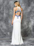 Trumpet , A-line halter lace top , faille prom dress