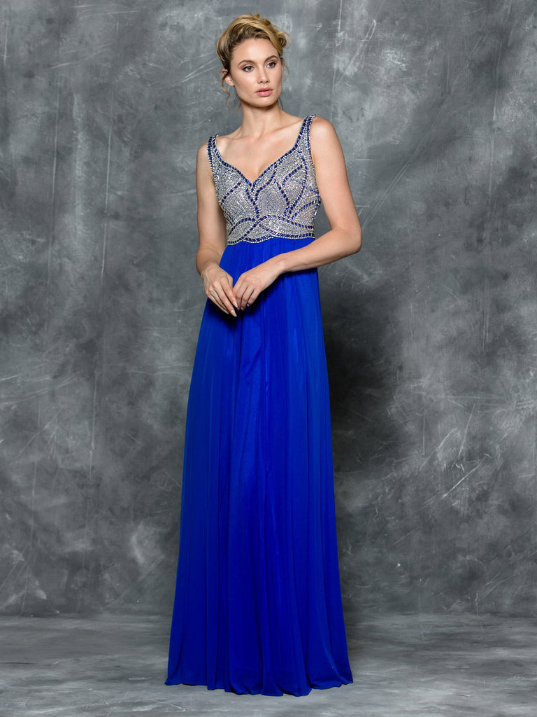 A-line, beading top,  mesh prom gown