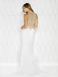 Trumpet - Mermaid , lace gold top , jersey prom dress