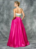 Two pieces, spagetti straps top , satin prom dress