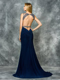 Trumpet-mermaid, beading top , open back jersey prom dress