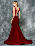 Trumpet-Mermaid , sleeveless , v-back Jersey prom dress
