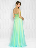 A-line , beading strapless top , chiffon prom dress
