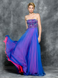 A-line , beading strapless top , chiffon prom dress