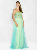 A-line , beading strapless top , chiffon prom dress