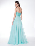 A-line , strapless chiffon & mesh prom dress