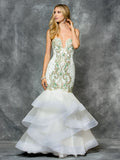 Strapless beaded mermaid-trumpet mesh prom dress