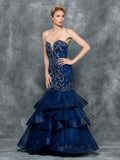Strapless beaded mermaid-trumpet mesh prom dress