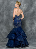 Strapless beaded mermaid-trumpet mesh prom dress