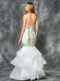 Strapless beaded mermaid-trumpet mesh prom dress