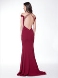 Off-the-shoulder, halter neckline , trumpet-mermaid crepe prom dress