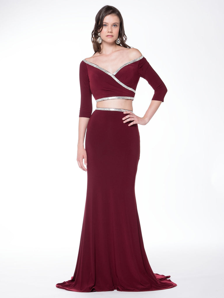 Two pieces off-the-shoulder long sleevess Jersey prom dress