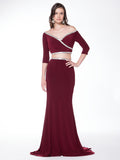 Two pieces off-the-shoulder long sleevess Jersey prom dress