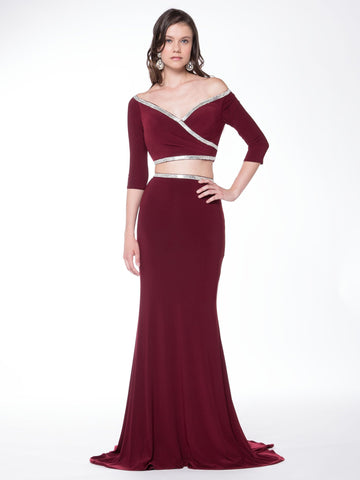 Two pieces off-the-shoulder long sleevess Jersey prom dress
