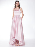 Sleeveless high low , A-line charmeuse satin prom dress