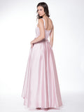 Sleeveless high low , A-line charmeuse satin prom dress