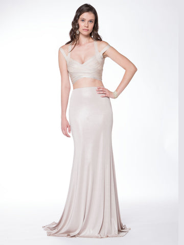 Two pieces, trumpet jersey prom dress