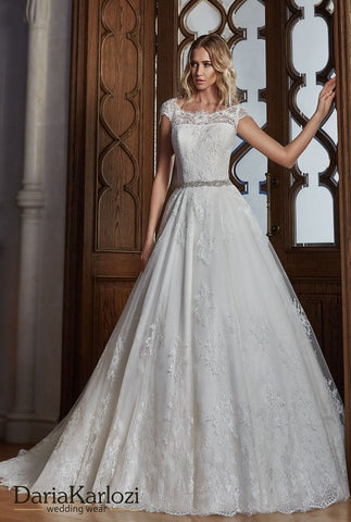 Ivory satin lace wedding dress ball gown A-line