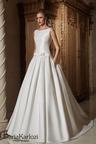 Ivory satin wedding dress ball gown A-line