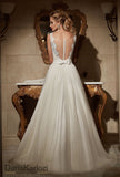 Ivory lace tulle wedding dress ball gown A-Line short sleeve