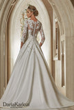 Ivory lace satin wedding dress ball gown A-Line long sleeve