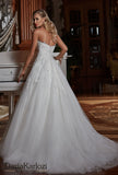 Ivory lace satin wedding dress ball gown A-Line strapless