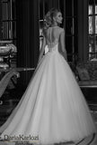 Ivory lace tulle rhinestones wedding dress ball gown A-Line