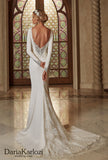 Ivory lace satin wedding dress trumpet mermaid long sleeve