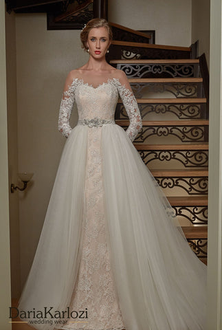 Ivory lace tulle rhinestones wedding dress ball gown A-Line mermaid trumpet