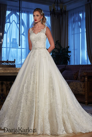 Ivory lace tulle rhinestones wedding dress ball gown A-Line